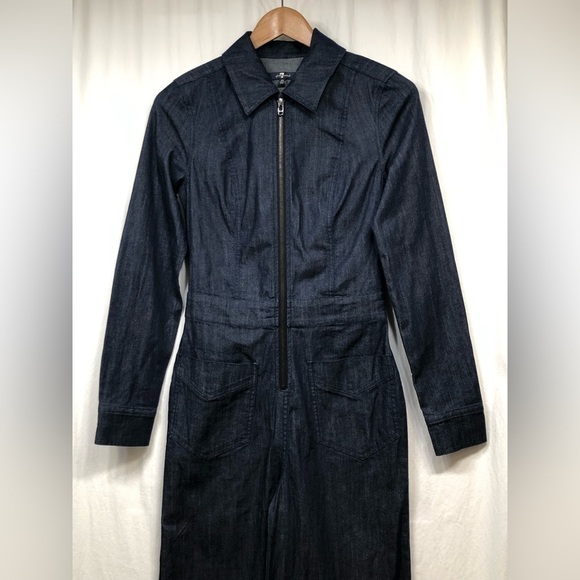 7 for all Mankind Denim Jumpsuit Zip Front Long Sleeve Bootcut XS - Picture 3 of 16